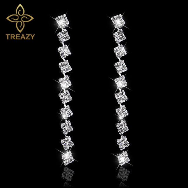 Women Bridal Crystal Long Earrings Sparkling Rhinestone Silver Bridemaid Wedding Earrings Party Fashion Jewelry