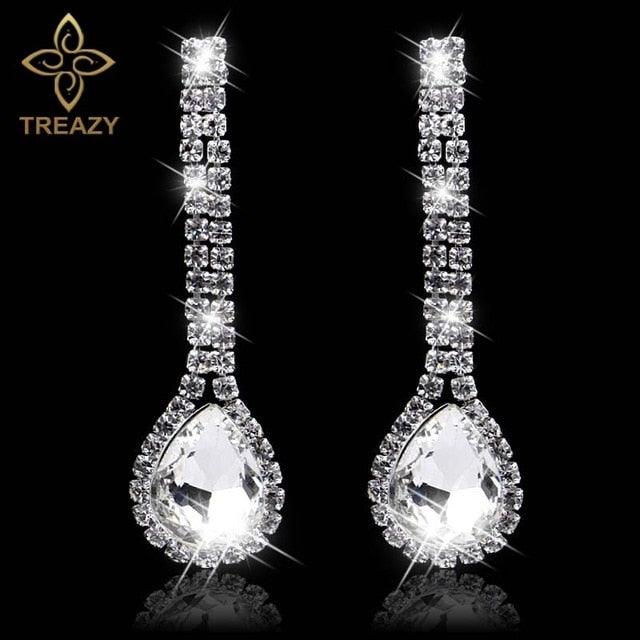 Women Bridal Crystal Long Earrings Sparkling Rhinestone Silver Bridemaid Wedding Earrings Party Fashion Jewelry