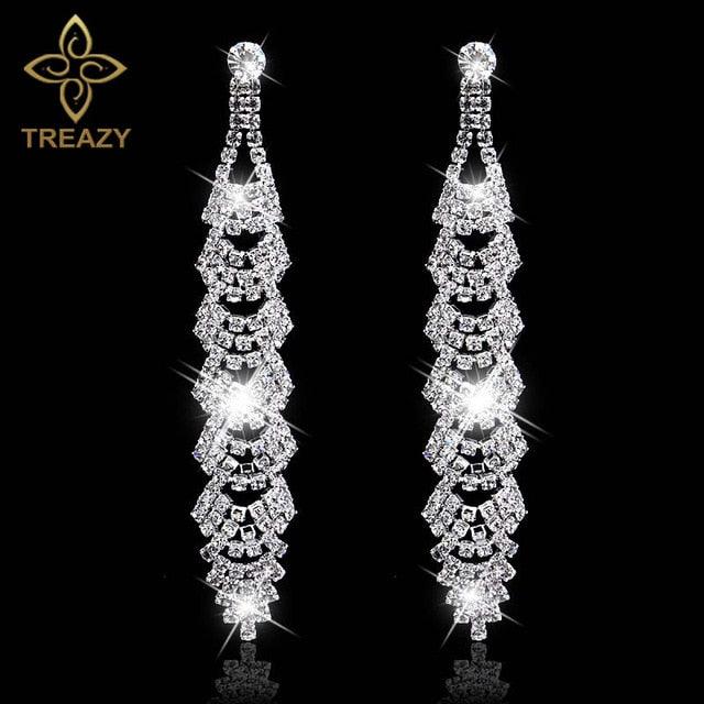 Women Bridal Crystal Long Earrings Sparkling Rhinestone Silver Bridemaid Wedding Earrings Party Fashion Jewelry