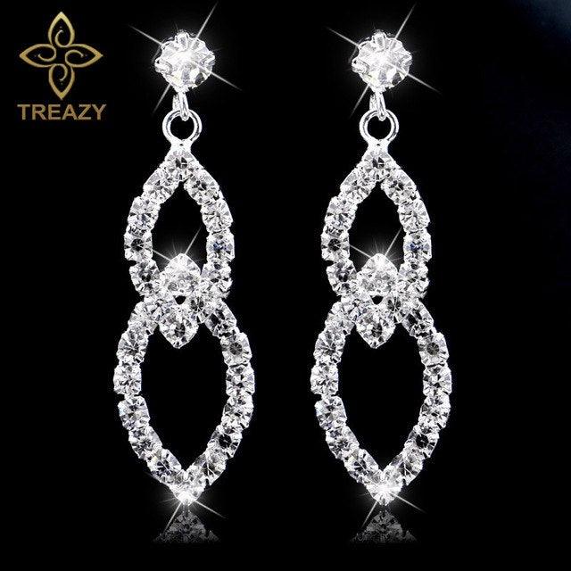 Women Bridal Crystal Long Earrings Sparkling Rhinestone Silver Bridemaid Wedding Earrings Party Fashion Jewelry