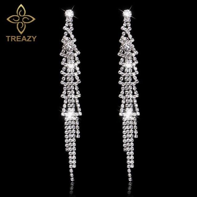 Women Bridal Crystal Long Earrings Sparkling Rhinestone Silver Bridemaid Wedding Earrings Party Fashion Jewelry