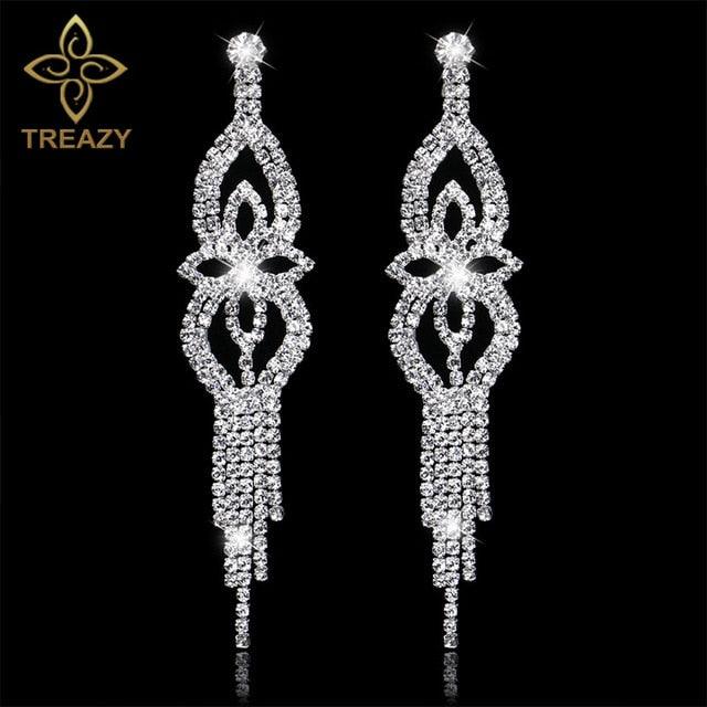 Women Bridal Crystal Long Earrings Sparkling Rhinestone Silver Bridemaid Wedding Earrings Party Fashion Jewelry