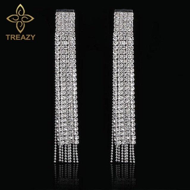 Women Bridal Crystal Long Earrings Sparkling Rhinestone Silver Bridemaid Wedding Earrings Party Fashion Jewelry