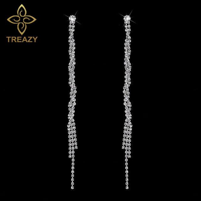 Women Bridal Crystal Long Earrings Sparkling Rhinestone Silver Bridemaid Wedding Earrings Party Fashion Jewelry