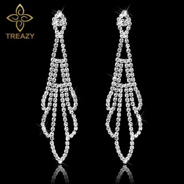 Women Bridal Crystal Long Earrings Sparkling Rhinestone Silver Bridemaid Wedding Earrings Party Fashion Jewelry