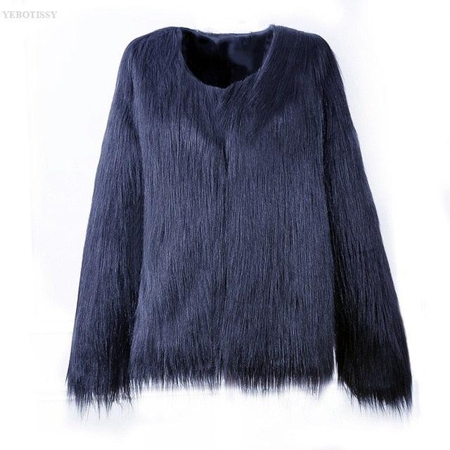 White faux fur coats long sleeve fashion female jacket fuffly fake fur coat outerwear