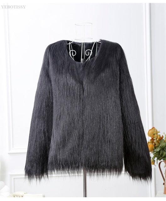 White faux fur coats long sleeve fashion female jacket fuffly fake fur coat outerwear