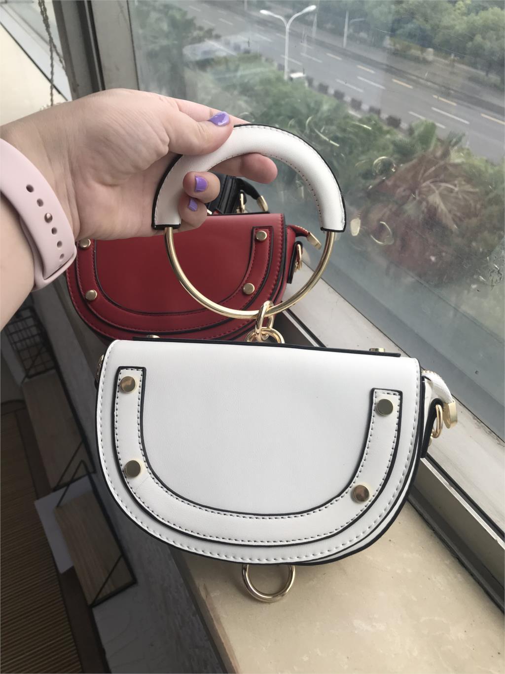 Women Semi-Circular Dumplings Package Bag Metal Handle Shoulder Bag