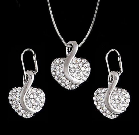 Nigerian Cute Heart Cubic Zirconia Wedding Jewelry Sets inlay Luxury Crystal Bridal Gold Silver Jewelry Set Gifts For Bridesmaid