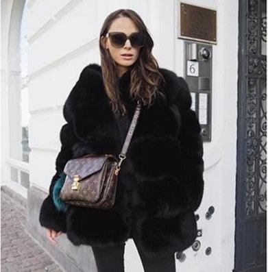 Women Faux Fox Fur Coat Plus Size Women Stand Collar Long Sleeve Faux Fur Jacket Fur gilet fourrure