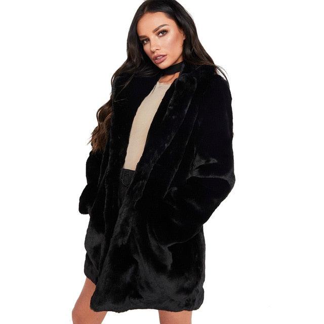 Woman Winter Overcoat Fluffy Faux Fur Coat Long Sleeve Casaco Feminino Outerwear