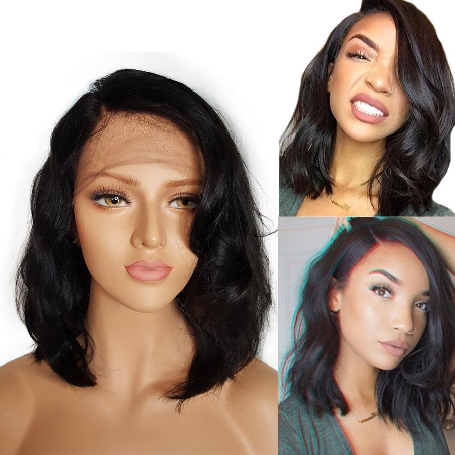 Glueless Bob Lace Front Human Hair Wigs Short Wavy Lace Front Wigs Brazilian Remy 130%