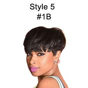 Short Human Hair Wigs With Bangs None Lace Wig Remy 130% 4 Inch