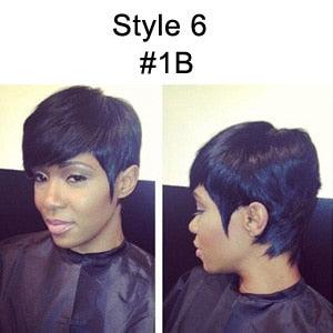 Short Human Hair Wigs With Bangs None Lace Wig Remy 130% 4 Inch