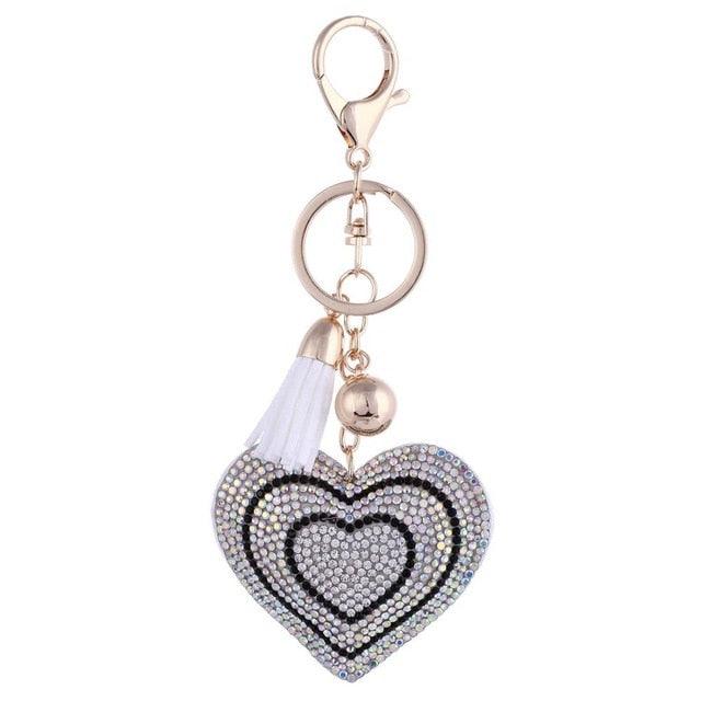 Heart Keychain Leather Tassel Gold Key Holder Metal Crystal Key Chain Keyring Charm Bag Auto Pendant Gift Wholesale Price