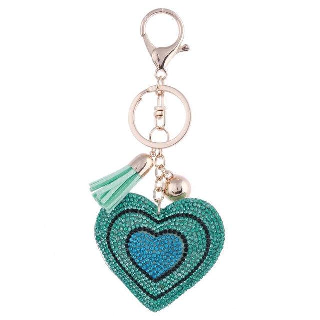 Heart Keychain Leather Tassel Gold Key Holder Metal Crystal Key Chain Keyring Charm Bag Auto Pendant Gift Wholesale Price