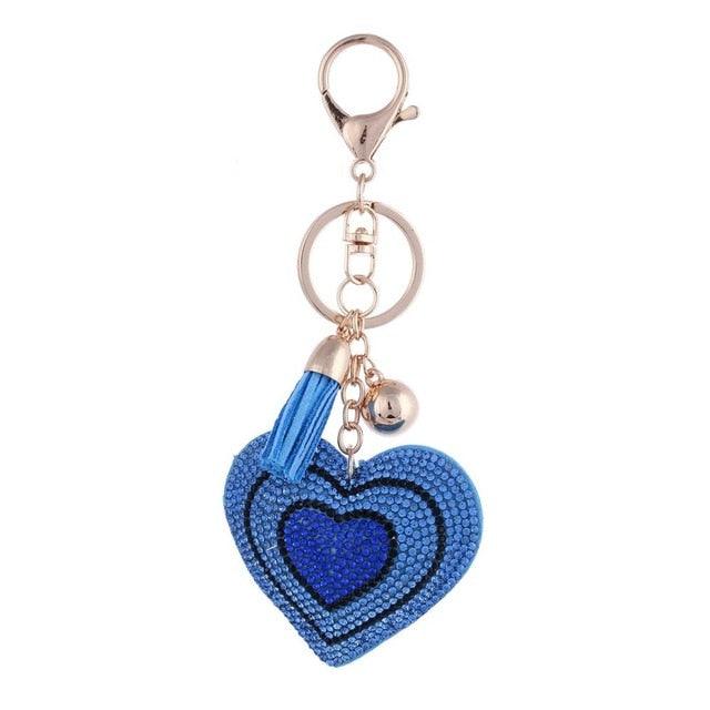 TBOO Heart Keychain Leather Tassel Gold Key Holder Metal Crystal Key Chain Keyring