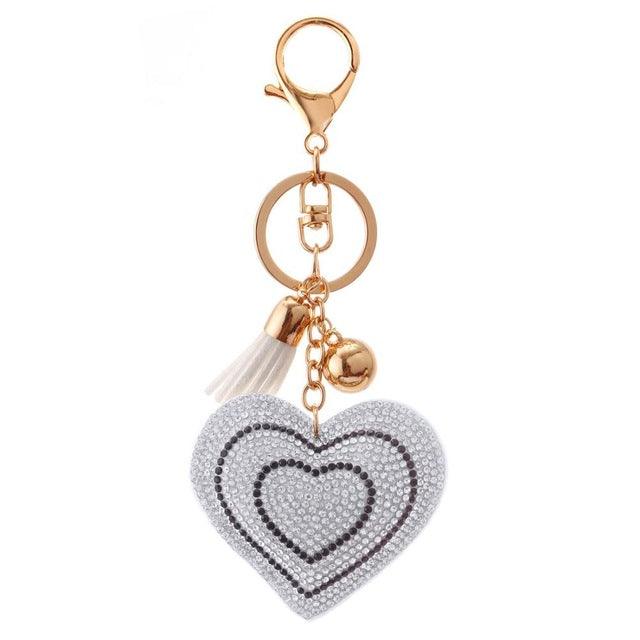 Heart Keychain Leather Tassel Gold Key Holder Metal Crystal Key Chain Keyring Charm Bag Auto Pendant Gift Wholesale Price
