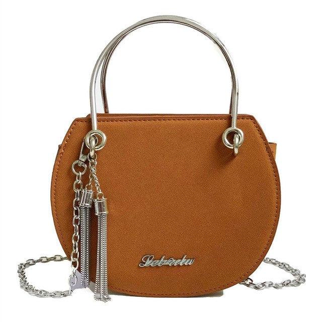 Tassel Bag Original Design for Women Metal Handle Semi-Circular shoulder bag