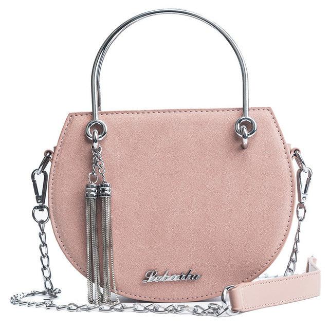 Tassel Bag Original Design for Women Metal Handle Semi-Circular shoulder bag