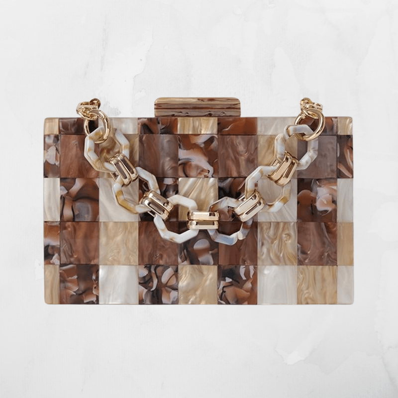 New Trendy Fashion Bags Handbag Brown Striped Geometric Acrylic Luxury Wedding Party Evening Bag Woman Box Clutch Purse