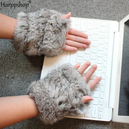 Luxury Handmade Rex Rabbit Fur Mittens – Ultra-Soft Knitted Winter Gloves