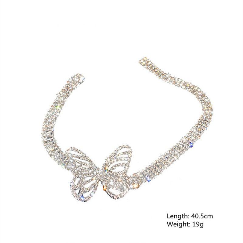 Beautiful Butterfly Crystal Choker Necklaces for Women Shiny Rhinestone Necklaces Statement Jewelry Accessories