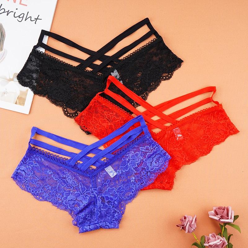 T-BOO Sexy Women Lace Panties 3pcs  Low-Rise Solid Sexy Briefs Underwear Cross Strap Ladies Lingerie
