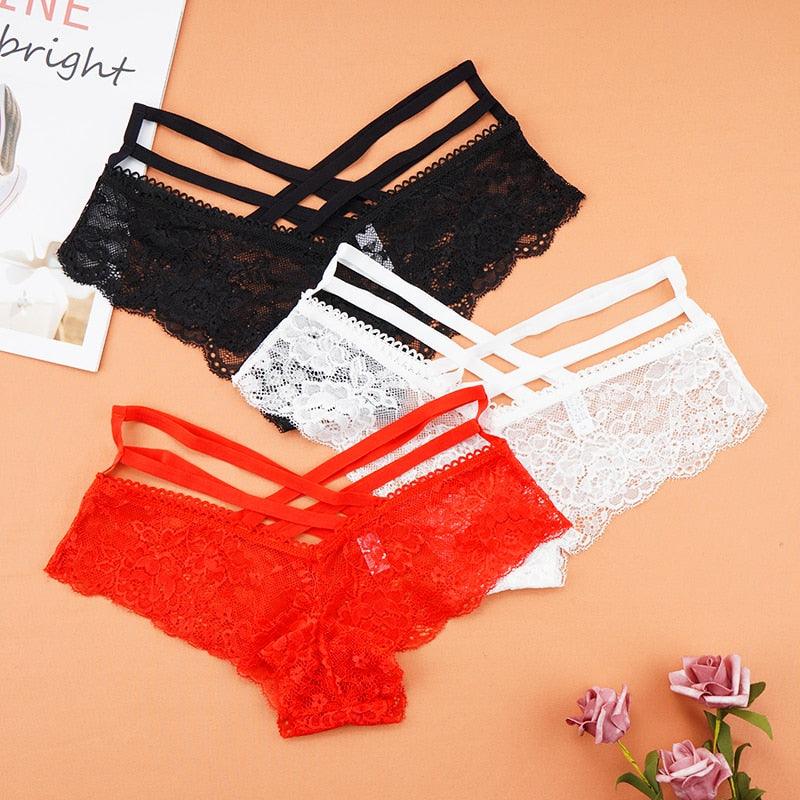 T-BOO Sexy Women Lace Panties 3pcs  Low-Rise Solid Sexy Briefs Underwear Cross Strap Ladies Lingerie