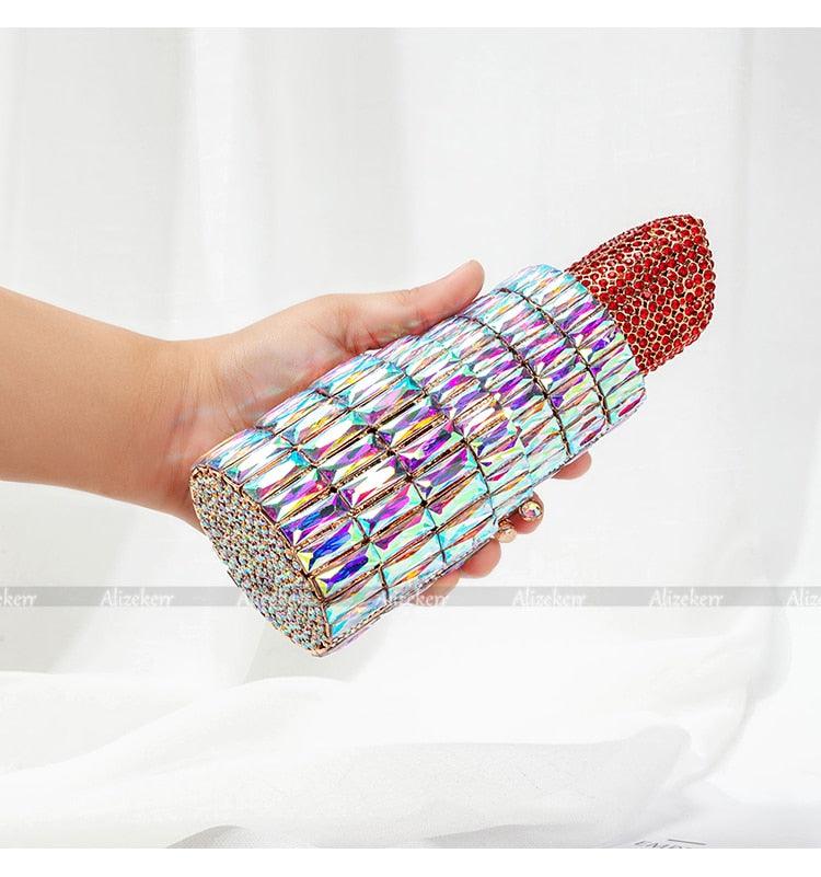 &quot;Luxury Crystal Lipstick Clutch Bag: Designer Metal Rhinestone Evening Purse by T-BOO&quot;