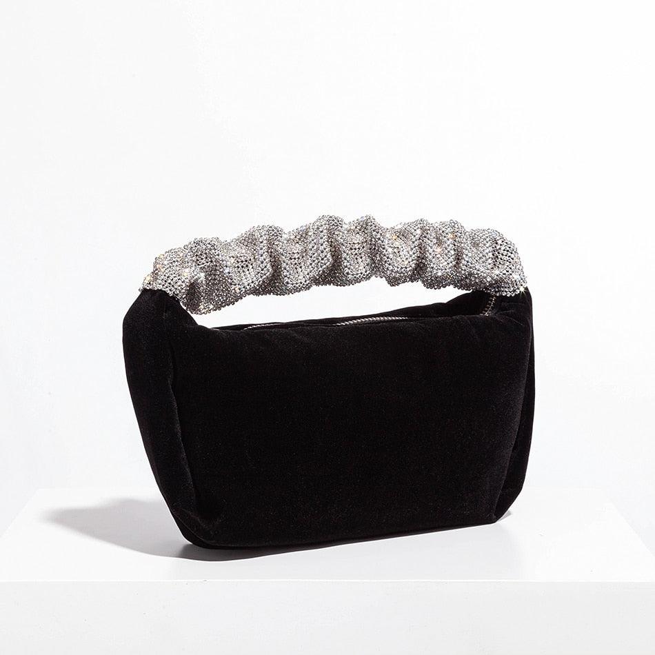 T-BOO New Luxury Handbag Soft Velvet Square Clutch Bags Rhinestones Fold Handle Chic Designer Purses