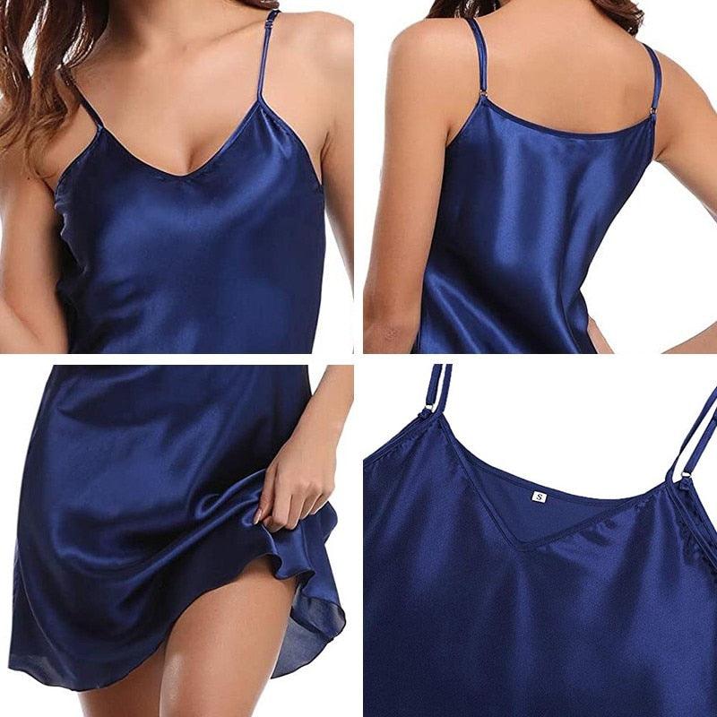 Plus Size Lingerie Satin Nightgown Sexy Spaghetti Strap Night Dress Sleeveless Sleepwear Nightwear