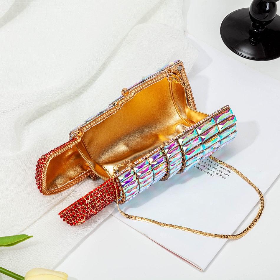 &quot;Luxury Crystal Lipstick Clutch Bag: Designer Metal Rhinestone Evening Purse by T-BOO&quot;