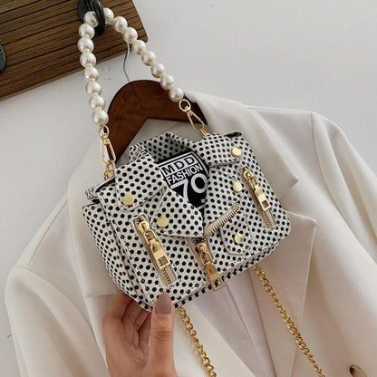 T-BOO Messenger Bags Dot Mini Jacket Bag Pearl Handle Chain Crossbody Bags Lady Shoulder Bag