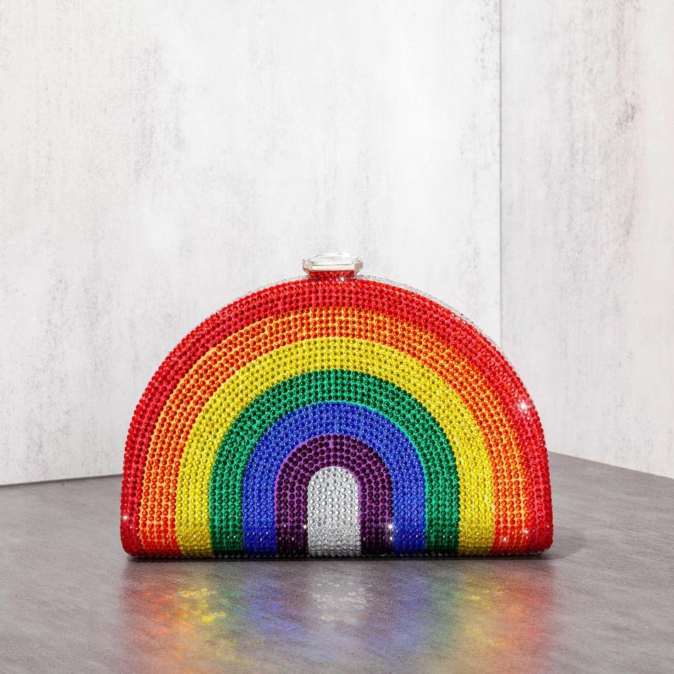 T-BOO Rainbow Color Crystal Evening Clutch Bags Wedding Party Women Boutique Half Moon Rhinestone Purses And Handbags Luxury Designer