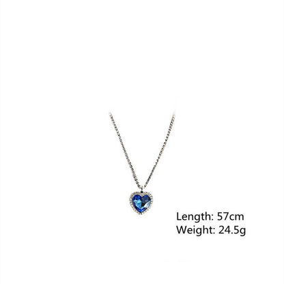 Stunning Blue Crystal Heart Shaped Pendant with Rhinestone Diamonds- Make a Statement with Our Exquisite Diamond Necklace