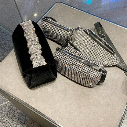 T-BOO New Luxury  Handbag Soft Velvet Square Clutch Bags Rhinestones Fold Handle Chic Designer Purses