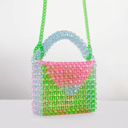 T-BOO Woven Clear Color Beads Handbags Designer Bags Summer Colour Transparent Beading Square Crossbody Purses