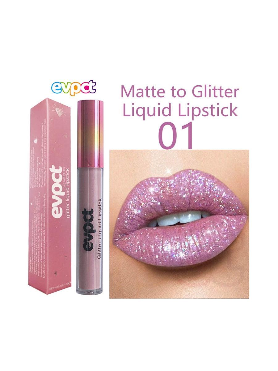 Diamond Glitter Shimmer Lip Gloss Liquid to Matte Lipstick Long Lasting Waterproof Lipgloss Lip Makeup