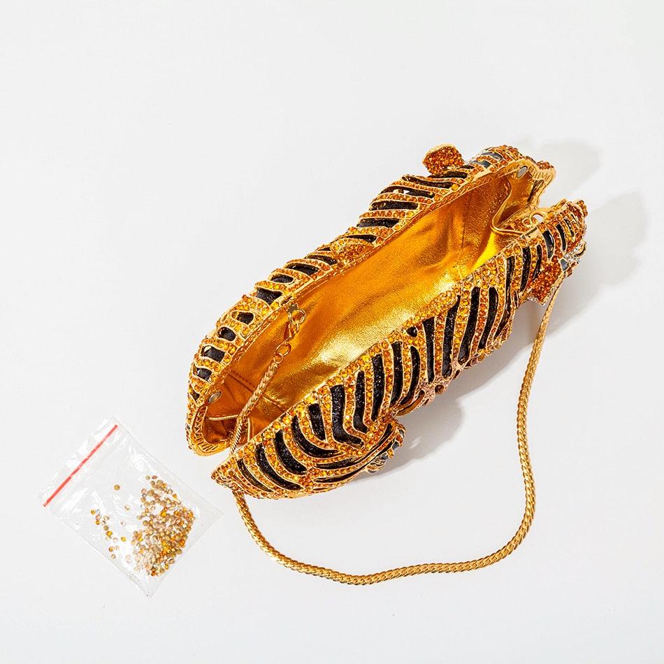 T-BOO Tiger Crystal Evening Clutch Bags New Metal Bling Rhinestone Novelty Purses And Luxury Designer Handbags For Wedding Party