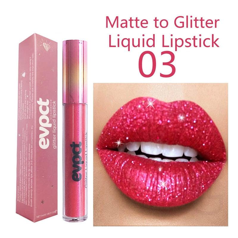Shimmer Diamond Glitter Liquid Lip Gloss to Shimmer Glitter Matte Lipstick Long Lasting Waterproof  Velvet Lipgloss Lipstick Makeup BOGO FREE