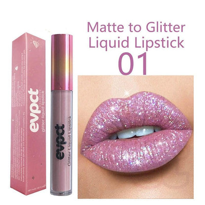 Diamond Glitter Shimmer Lip Gloss Liquid to Matte Lipstick Long Lasting Waterproof Lipgloss Lip Makeup