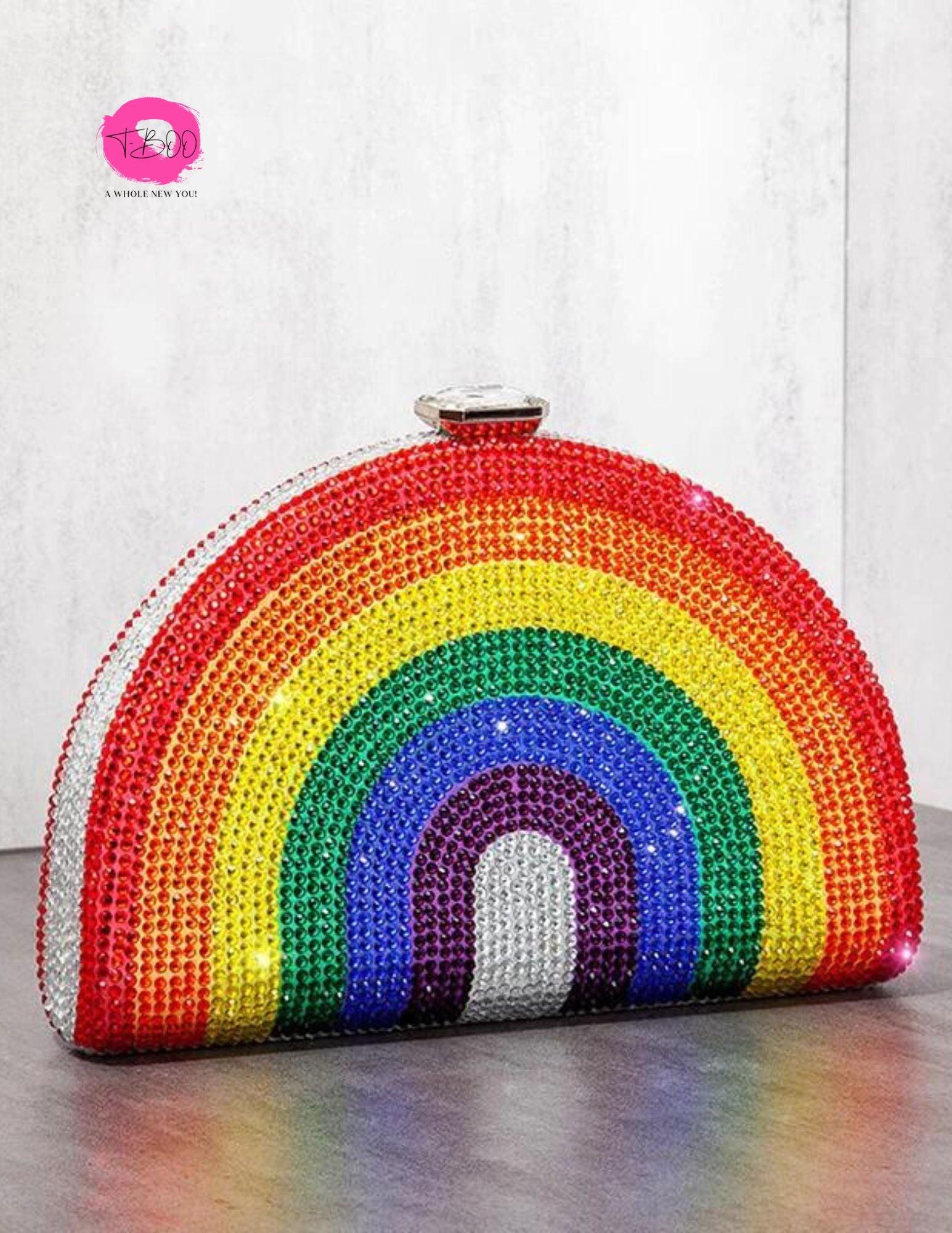 T-BOO Rainbow Color Crystal Evening Clutch Bags Wedding Party Women Boutique Half Moon Rhinestone Purses And Handbags Luxury Designer