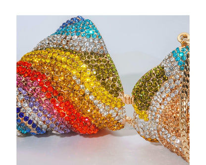 T-BOO Ice Cream Shaped Diamond Evening Clutch Bags Mini Rainbow Colored Rhinestone Purses And Handbags Boutique Novelty
