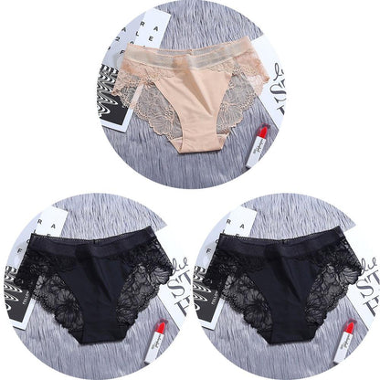 T-BOO Women 3Pcs/Lot Lace Panties Sets Transparent Briefs Ice Silk Seamless Underwear  Mid-Rise Lady Panty Woman Lingerie