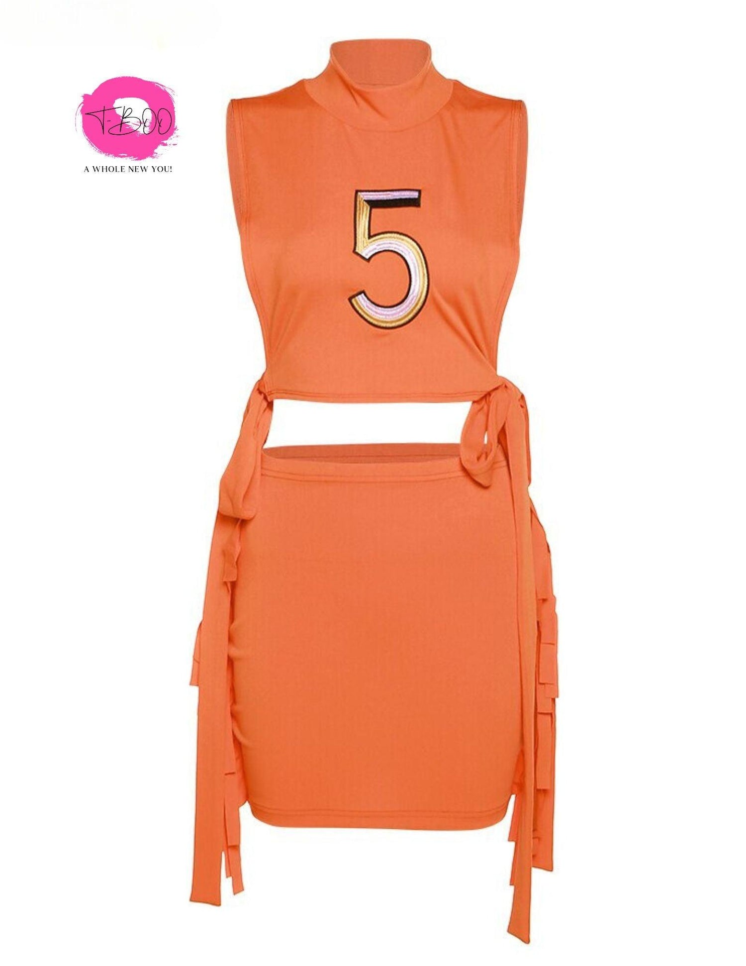 Women 2 Piece Set Tank Top+Mini Tassel Skirt Fashion Casual Matching Streetwear Outfits Number Print