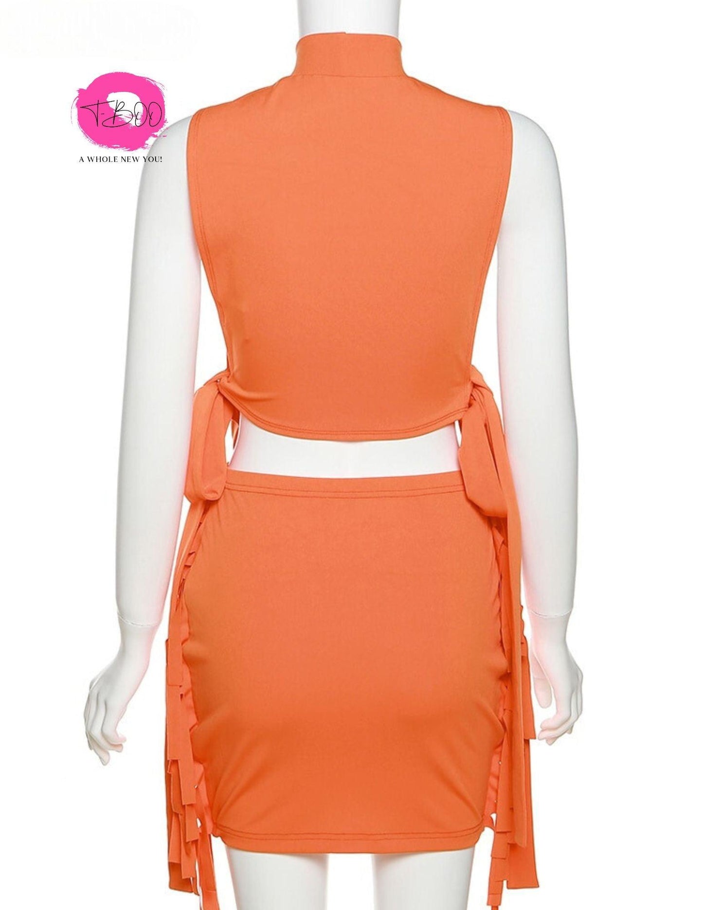 Women 2 Piece Set Tank Top+Mini Tassel Skirt Fashion Casual Matching Streetwear Outfits Number Print