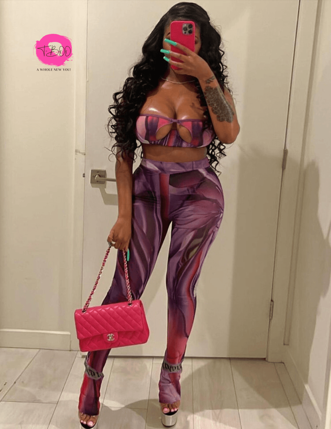 T-BOO Women 2 Piece Set Sexy Mesh Colorful Fitness Sleeveless Camisole+Matching Leggings Midnight Clubwear Outfit