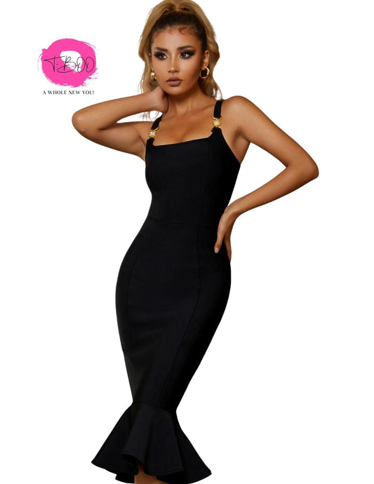 T-BOO 2023 New Summer Sexy Mermaid Black Bandage Dress Spaghetti Strap Women Sleeveless Bodycon Club Evening Runway Party Dress