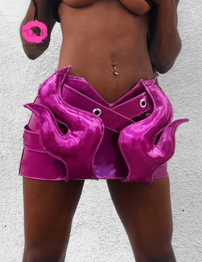 Women Sexy Low Waist Hip Skirts Horns Cross Skirts Summer Trend Faux Leather Design